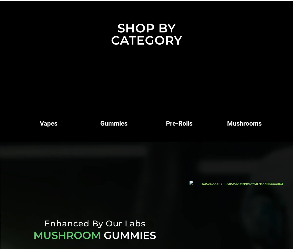 Part of the Kanna21 home page in February 2024, archived without scripts: Shop by Category with Vapes, Gummies, Pre-Rolls and Mushrooms, and a banner reading Enhanced By Our Labs, Mushroom Gummies.