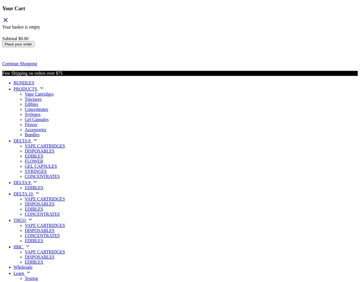 The mellowfellow.fun home page in April 2022, archived without its styles: a menu of products listed by cannabinoid, Delta 8, Delta 9, Delta 10, THCO and HHC, each with cartridges, disposables, edibles or concentrates.
